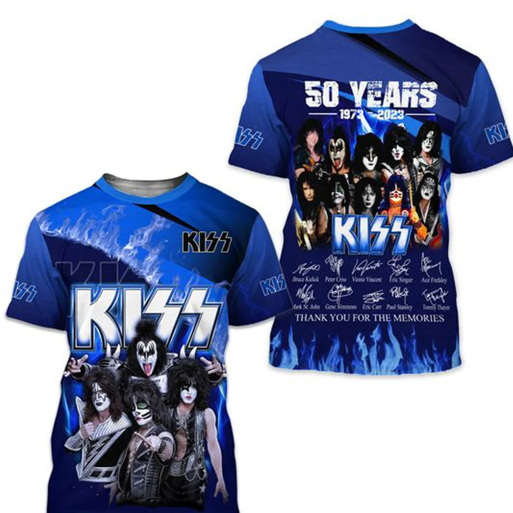 New Kiss Band 50th Anniversary 1973-2023 Signature 3D T-shirt Summer Children\'s Printed Tops Celebrity Peripheral Adult Clothing