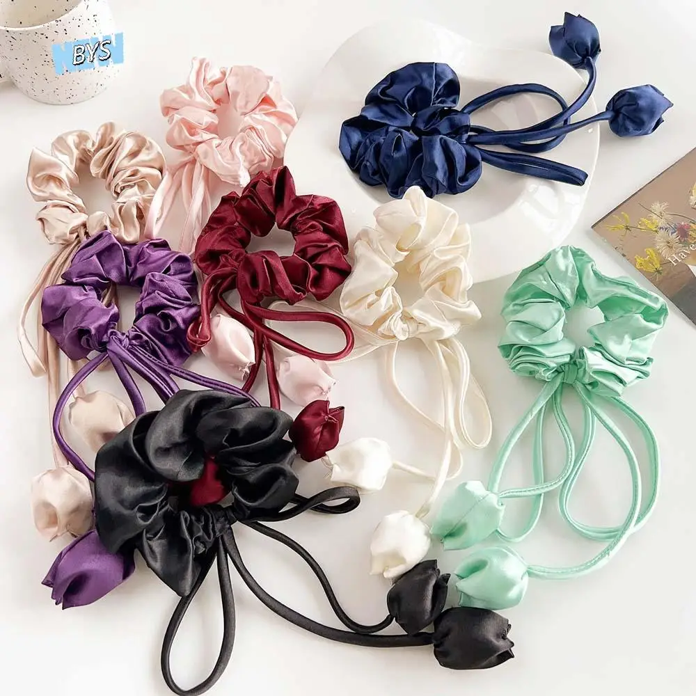 

Cloth Satin Hair Band Solid Knotted Satin Ponytail Holder Elastic Hair Band Hair Accessories Hair Ring Tulip Flower Hair Rope