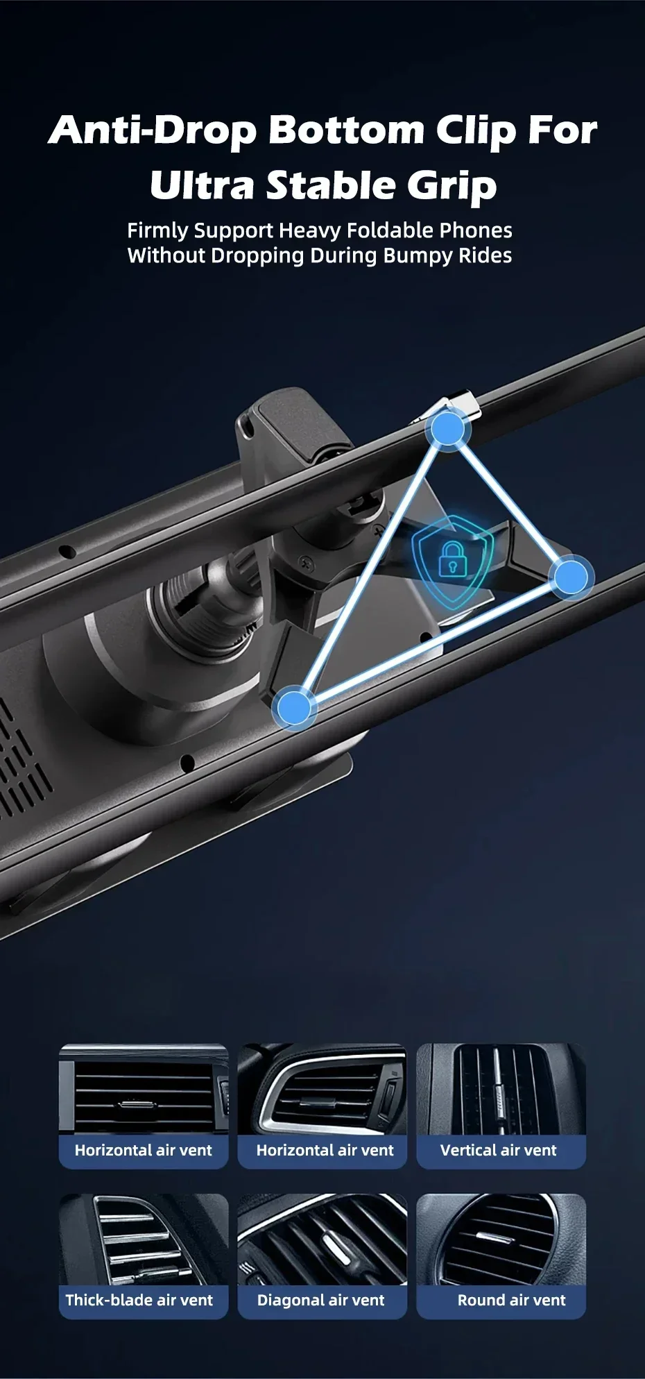 Vyvylabs Auto-Handyhalterung 15W Kabelloses Ladegerät Automatische Klemmung 360° ° Drehbare Lüftungshalterung für faltbare Handys und Tablet-Zubehör – Detail 12
