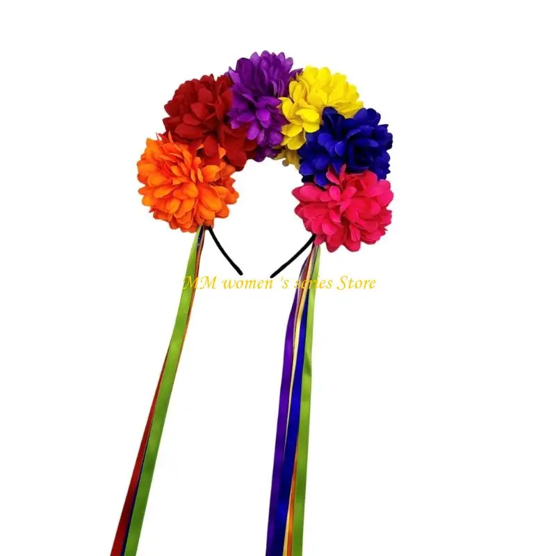 Q39C Gotische Blumen-Stirnbänder mit Blumen und Quasten für Halloween, für Bühnenauftritte und Kostümpartys, zum Tragen für und