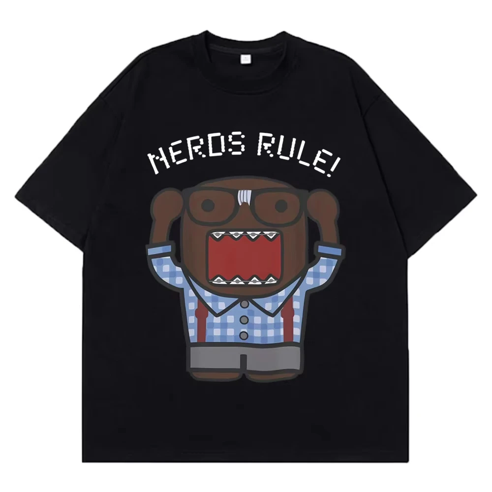 Funny Meme Domo Kun NERDS RULE Graphic Print T-shirts Men Women O-neck Cotton Short Sleeve Loose Casual Oversized Summer New Tee