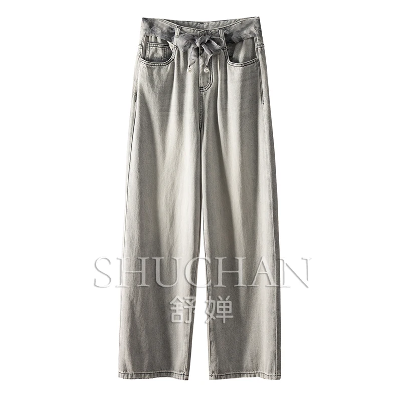 Streetwear Women Pantalones Vaqueros Mujer Jeans Women COTTON Lyocell Distressed Wide Leg Jeans