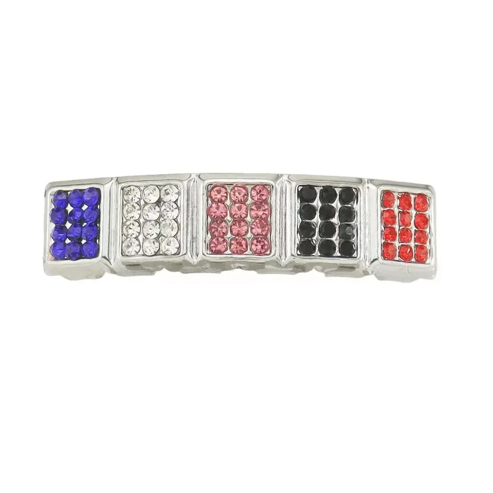 Hip Hop Colorful CZ Stones Teeth Grillz Caps Cubic Zircon Iced Out Micro Pave Top&Bottom Charm Grills For Men Women Jewelry