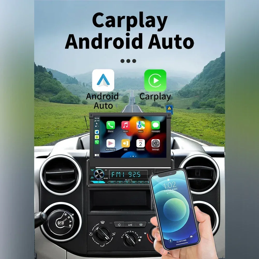 Carplay Android Auto 7 "schermo retrattile Android Car Multimedia 1Din Radio per Peugeot 806 1994-2002 Stereo Head Unit GPS WIFI