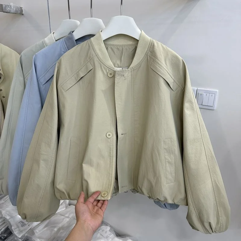

Korean Coat Women's New Retro Jacket Spring Autumn 2025 Big Pocket Collar Outerwear Short Female Overwear Versatile Casual Tops