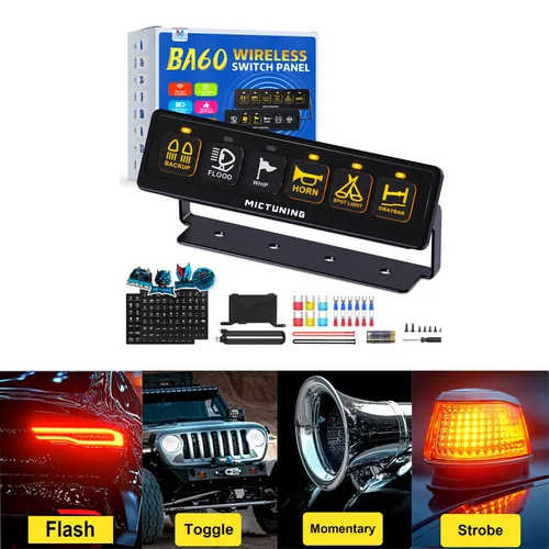 Imagen 2 del producto MICTUNING Panel de interruptor inalámbrico de 6 entradas 12V 80A caja de interruptor de relé de encendido-apagado Universal 4 modos de Control para camión todoterreno SUV marino
