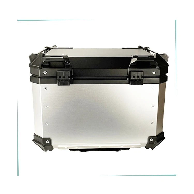 Vendita calda in fabbrica 65L Argento + Nero X Design F2-MOTO Scatola per bagagliaio universale in alluminio Custodia superiore per bagagli Scatola di coda per moto