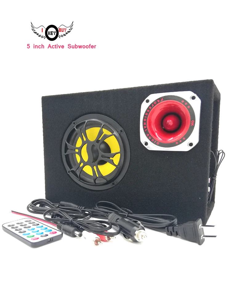 1pc 5 Inch Square Bluetooth 120W Car Audio Active Subwoofer 12V  220 V Hifi Home Auto Motorcycle Loudspeaker with Wooden Cabinet