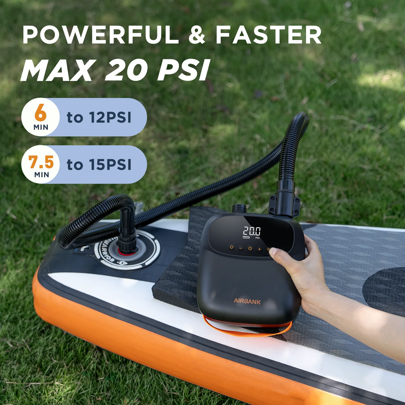 Airbank スタンドアップパドル SUP ポンプ充電式 20PSI