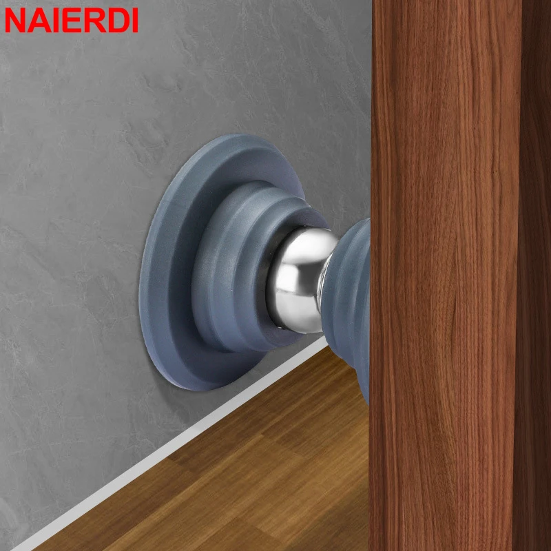 NAIERDI Silicone Door Stops Stainless Steel Magnetic Non Punch Door Stopper Wall Mounted Door Holder Furniture Hardware