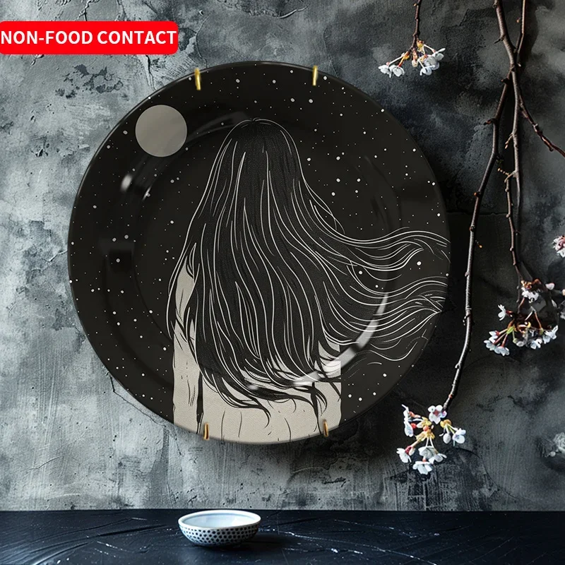 1pc Moonlit Goddess Ceramic Wall Art - Hand-Painted Vintage Decorative Plate, Non-Food Contact Home Decor for Living Room,