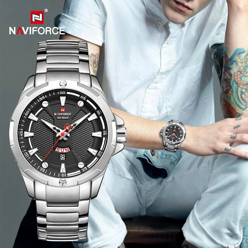 NAVIFORCE Fashion Luxury Gold Watch Men 2024 New Military Sport Quartz Wristwatch Casual Clock Stainless Steel Wateproof Watches