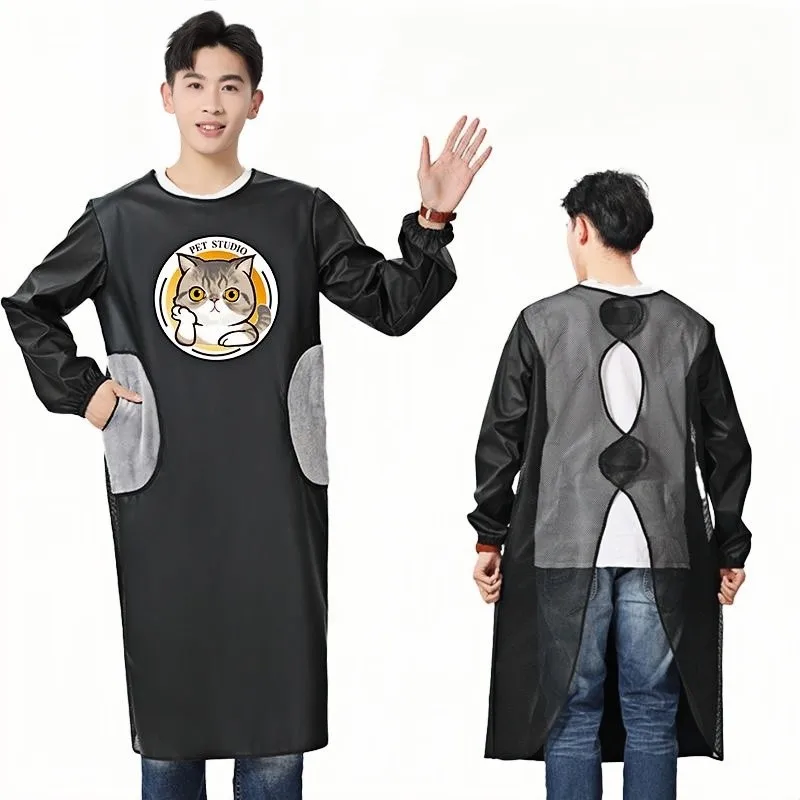 Pet Beautician Work Clothes Cat Dog Grooming Wate Rproof And Anti Fur Work Clothes Kitchen Oil Resistant Hair Cutting Shop Apron