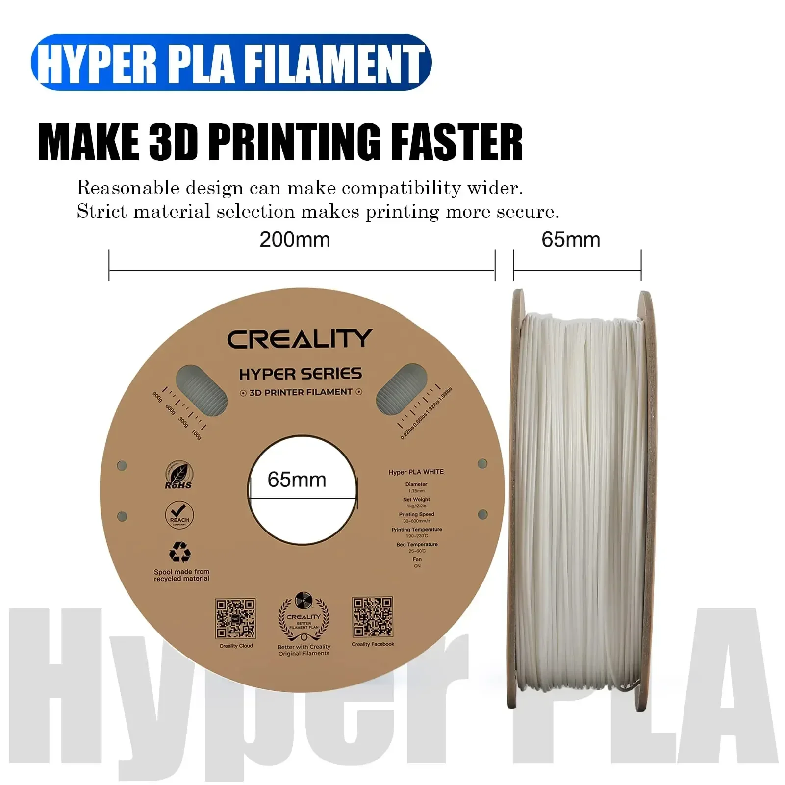 Creality PLA Filament Hyper PLA High Speed 3D Printer Filament 1.75mm 1kg(2.2lbs)/Spool Dimensional Accuracy for Most FDM Printe