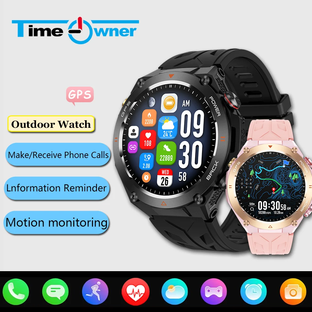 

Time Owner Bluetooth Call Men's Smart Watch Waterproof Outdoor Sports Fitness GPS Tracker Smart Wristband Health Monitoring