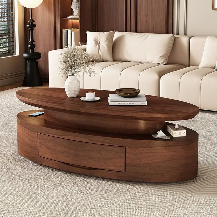 ห้องนั่งเล่นอพาร์ทเมนต์ขนาดเล็กสไตล์โมเดิร์นแบบอิตาลี หรูหรา ทันสมัย โต๊ะกาแฟทรงรีไม้เนื้อแข็งสไตล์ยุคกลาง