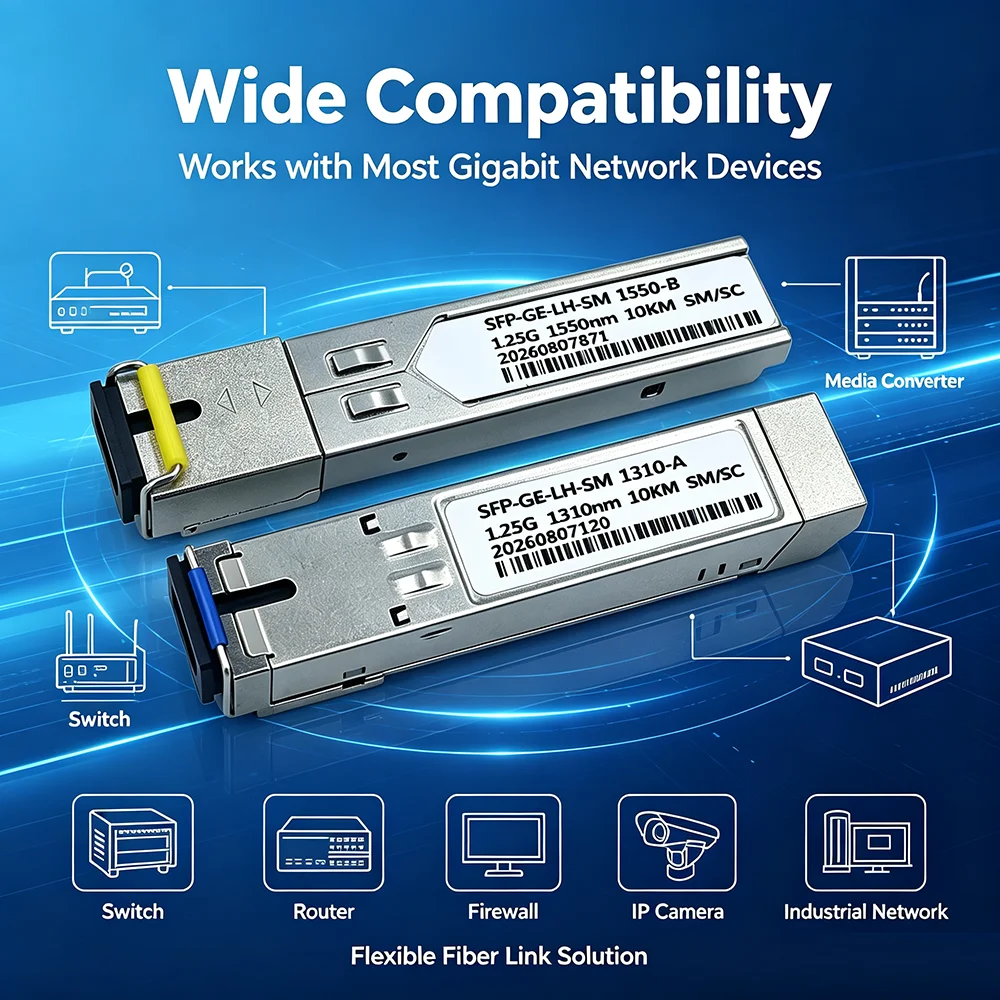 1.25G BIDI SFP Module SC Interface Fiber Transceiver DDM Gigabit SFP Optical Module Compatible with Cisco Huawei H3C TPlink