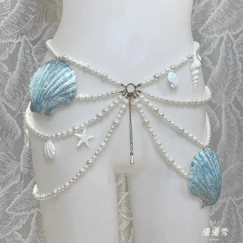 Customized Multi Layered Irregular Pearl Waist Chain Ocean Series Natural Shell Seahorse Pendant Mermaid Accessory
