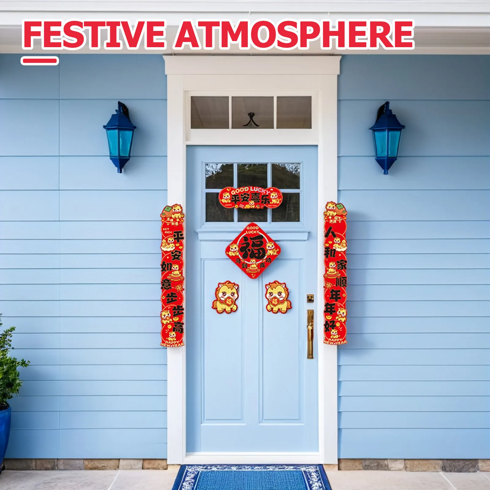 

6 шт. Китайские новогодние куплеты (наклейки-баннеры) для дверей, красные, с благоприятными надписями