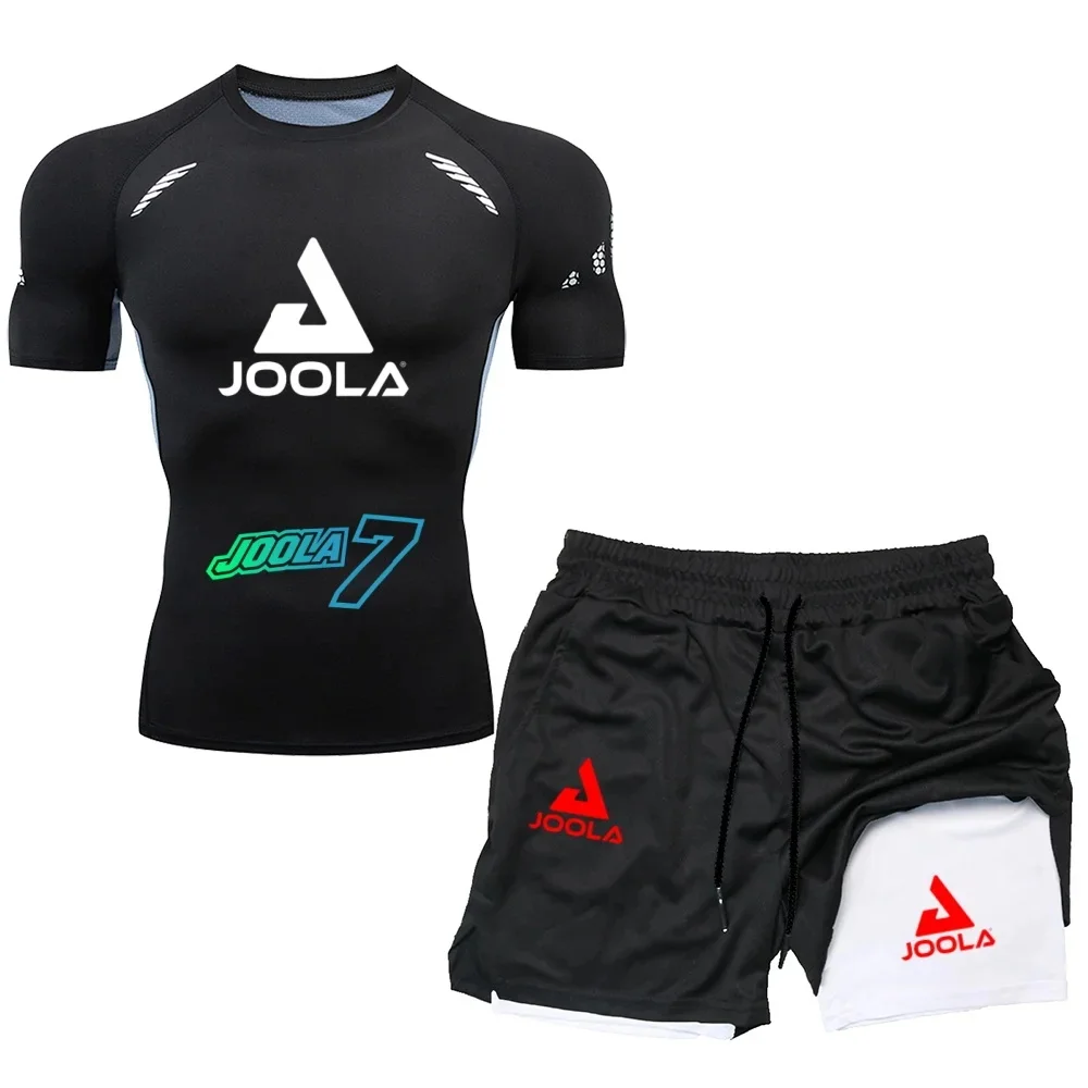 

JOOLA Men's High Intensity Compression Exercise Tight Suit Set Fitness Weightlifting Anti Tear Elastic Quick drying Short Sleeve