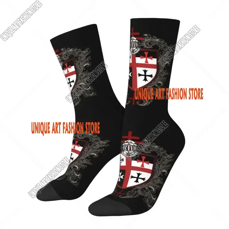 Knights Templar Cross Shield Mens Crazy Crew Socks Unisex Novelty 3D Printed Medieval Warrior Sword Dress Socks