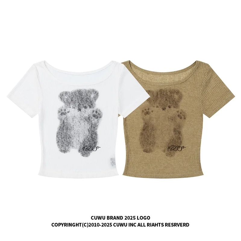 Cuwu fiti Bear-Cseta de manga corta para mujer, Top ajustado de verano Pure Desire, Top de estilo corto picante transp...