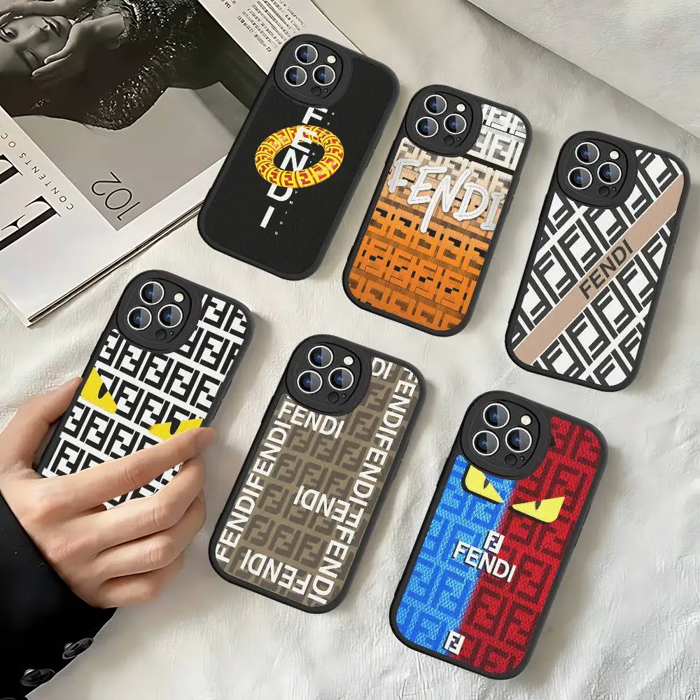 Funda de Teléfono con Logotipo F-fendi de Lujo para iPhone 15 14 13 12 11 16 Pro Max Plus, Cubierta Suave de Cuero
