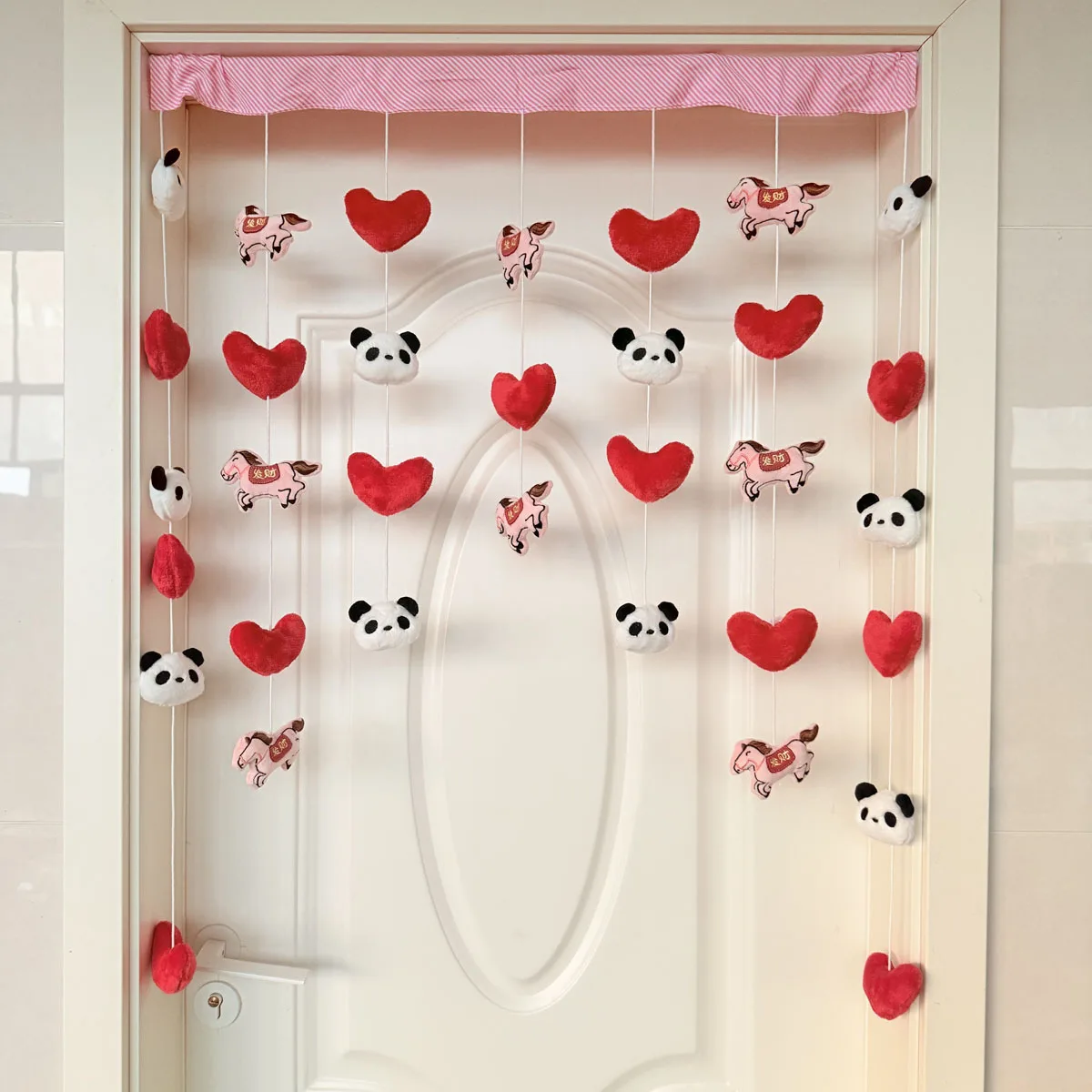 Cute Plush Panda Horse Doorway Curtains Pink Shaped Door Curtain Pendant Bedroom Partition Window Valance Decor for Living Room