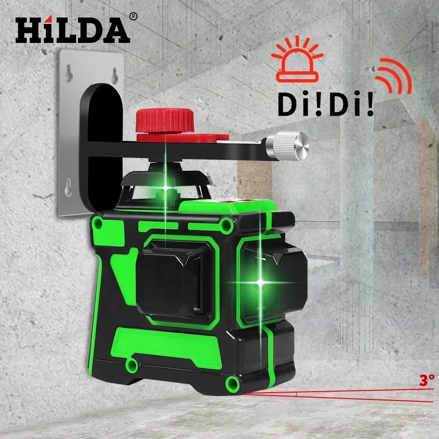 HILDA 12 Lines 3D Level Self-Leveling  Laser Level 360 Horizontal And Vertical Cross Super Powerful Green Laser Level