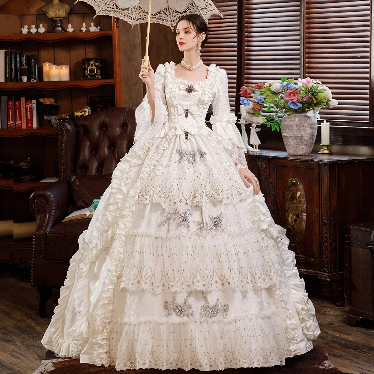 

Medieval Renaissance Gown Robe Victoria Palace Princess Lolita bow Dress Halloween Carnival Party Cosplay Costumes for Women