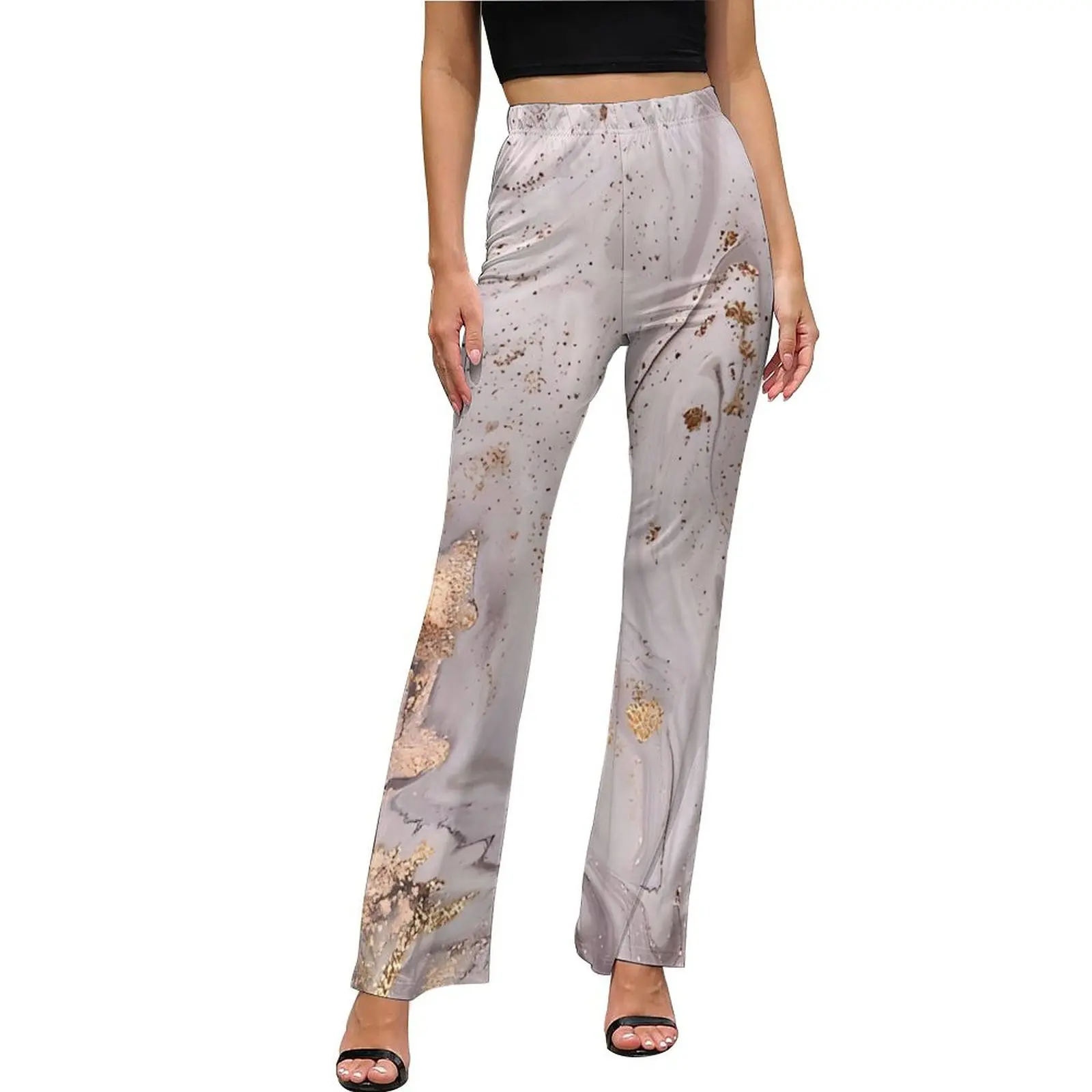 

Purple Gold Sparkle Marble Pants Elastic Waist Street Fashion Flare Pants Summer Kawaii Graphic Oversize Trousers