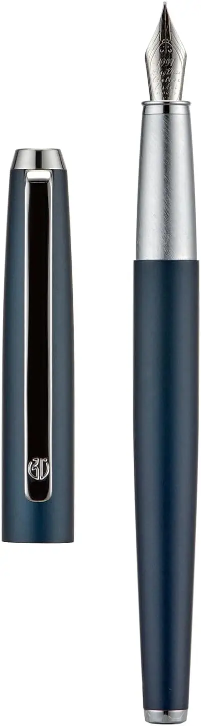 

HongDian 525 Dark Blue Fountain Pen, Includes Metal Pen Case and Refillable Converter Office Supplies School Supplies Stationery