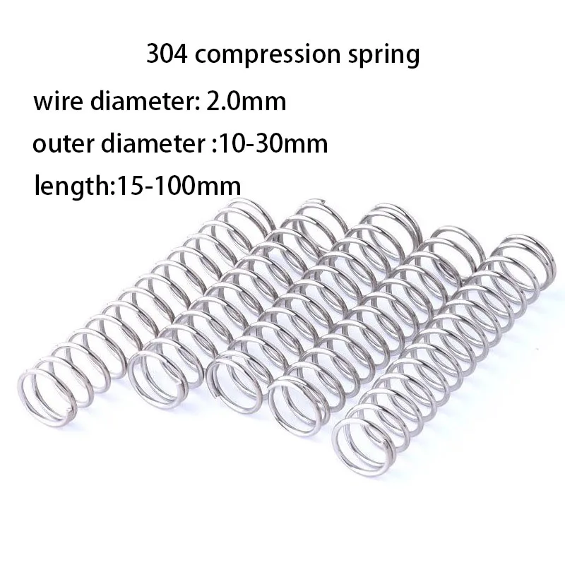 5Pcs 304 Stainless Steel Compression Spring Diameter 2.0mm Cylindrical Coil Return Springs Pressure Spring Diameter 10-30mm