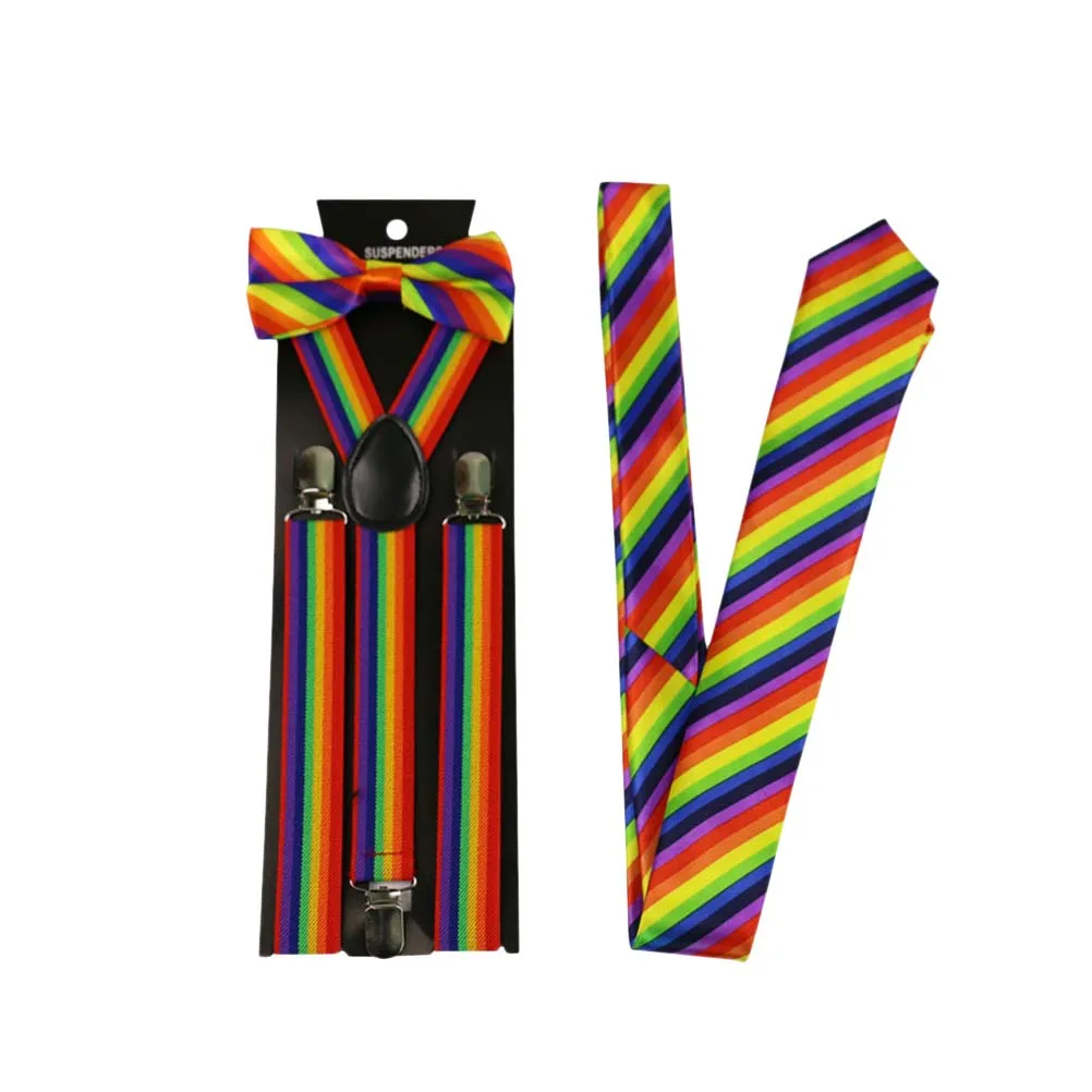 

3Pcs Elastic Suspenders Adjustable Colorful Rainbow Stripe Unisex Fashion Party Tie Sturdy Clamps Perfect Jeans Pants Daily Wear