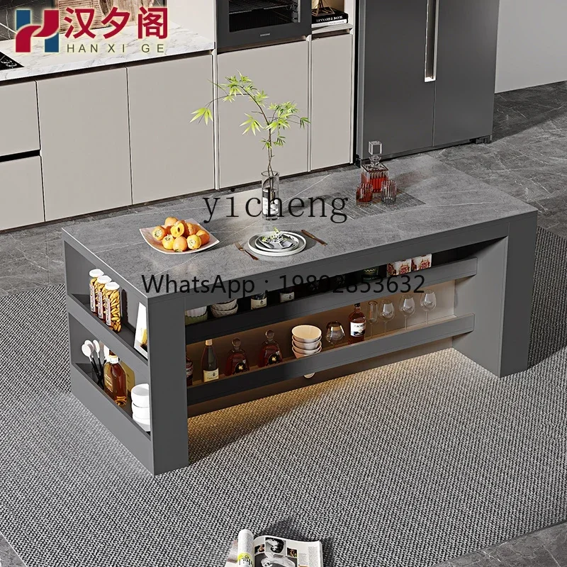 rock slab island table integrated kitchen middle island table floor long storage cabinet