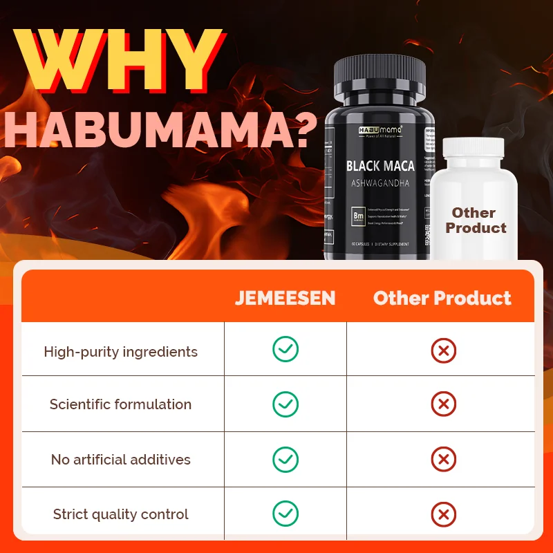 HABUMAMA Black Maca Booster for Men - Maca Supplements for Health, Energy & Endurance, Muscle Mass