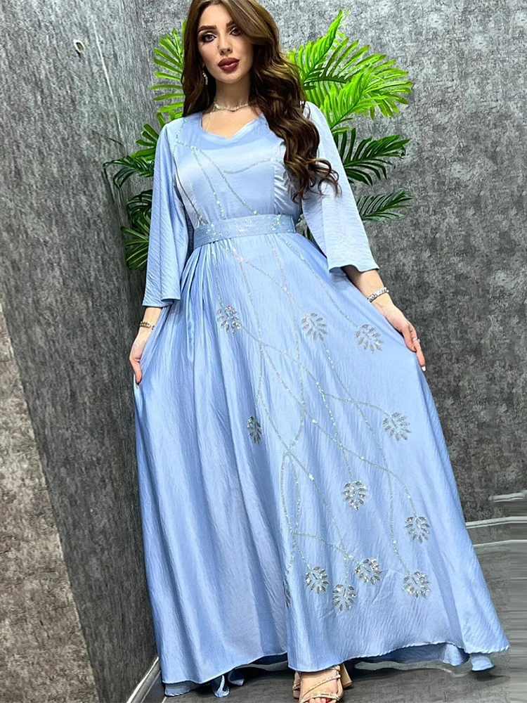 Turkey Muslim Dress Women Abaya Diamond Lace-up Party Dresses Moroccan Kaftan Ensemble Femme Musulmane Hijab Vestidos