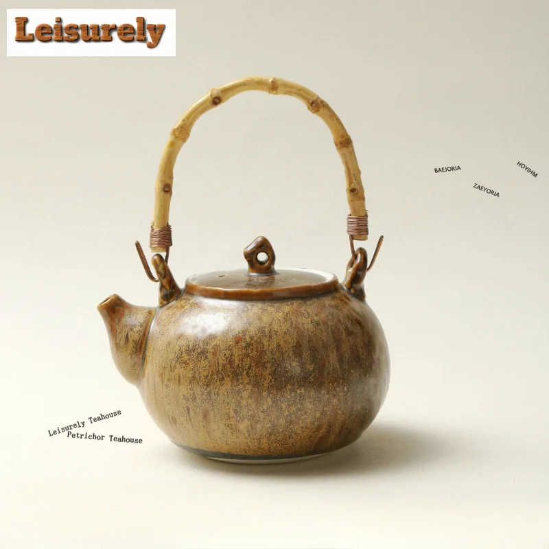 HOYIHM 520ml Amber Stone Texture Boiling Water Kettle Large Capacity Tea Infuser Pot Bubble Tea Kettle Tea Ceremony Accessories