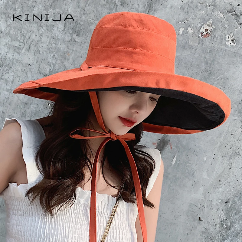 summer women Double side fashion wide Large brim Sun Hat outdoor beach fisherman cap UV proof sun protection hat bucket hat