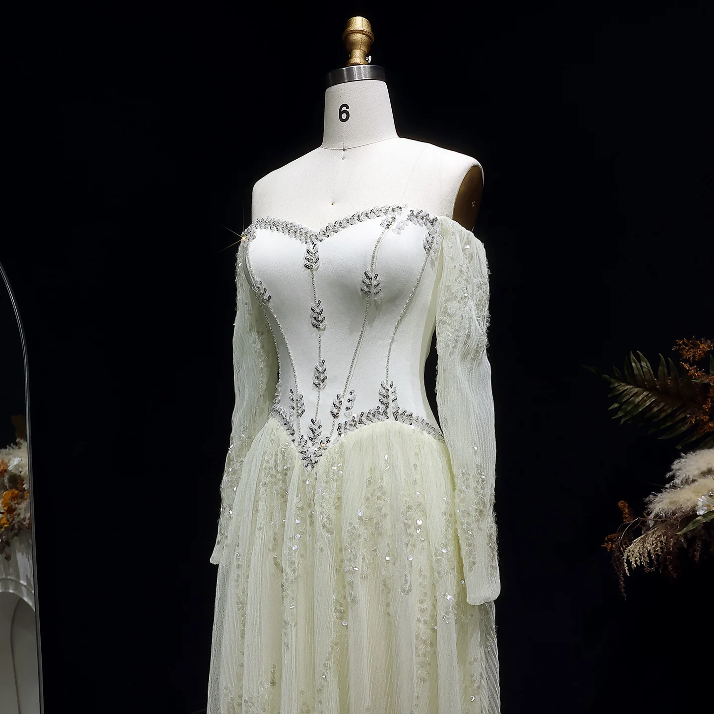 Sharon Said Elegantes Sweetheart-Abendkleid mit Transparenten Langen Ärmeln und Perlen für Hochzeiten, Partys und Bälle SS628 Maßanfertigung – Detail 12