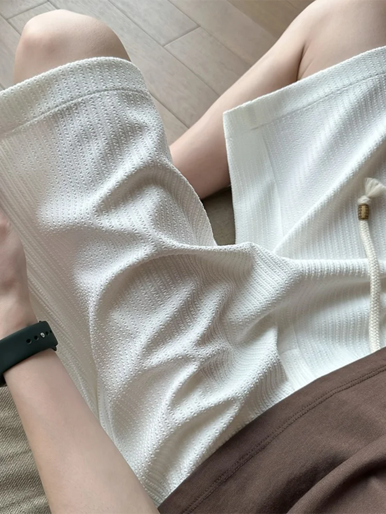 

White Ice Silk Men's orts Summer Thin Straight Loose Casual Baskeall Pants Lightweight Breathable Qui Dry Sports Wear