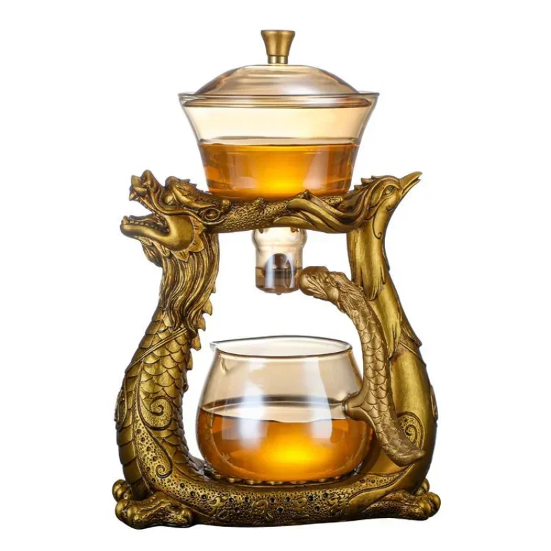 

# l Transparent Semiautomatic Tea Pot Set with Dragon and Phoenix Auspicious Craftsmanship Suitable for Kung Fu