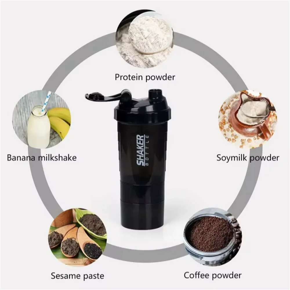 1pack Protein Shaker Bottle Portable 16oz Powder Shake Cup 3 Layers Shaker Protein Bottle Suitable For Sports Gym Fitness