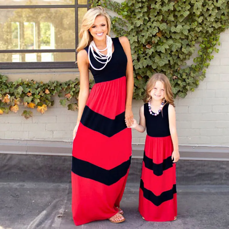 

Mommy and Me Family Matching Mother Daughter Dresses Clothes Striped Mom and Daughter Dress Kids Parent Child Outfits