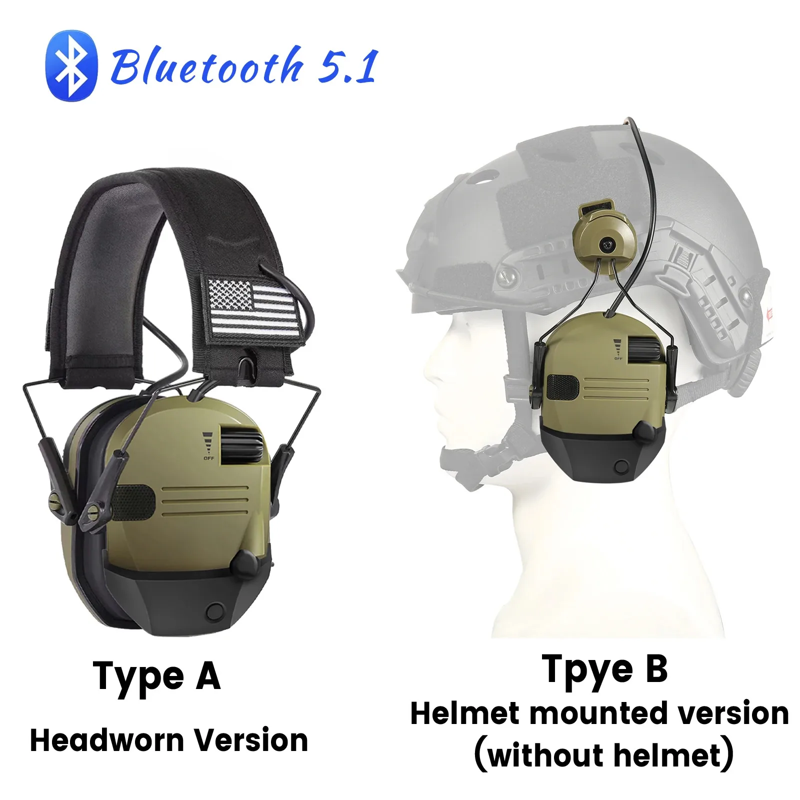 Bluetooth 5.1 Anti-noise Shooting Headset Electronic Shooting Earmuffs Hunting Tactical Headset Hearing Protection Earmuffs