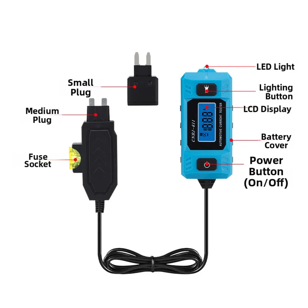 Digital LED Circuit Tester with Blue Backlit LCD and Front Lighting for 12V Vehicle Electrical Testing and Diagnostics