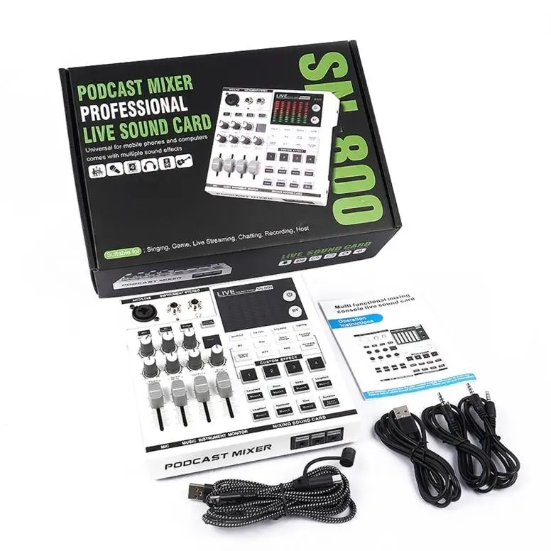 48V Phantom Power Live Sound Card Bluetooth OTG Digital Audio Mixer Instrument Input Voice Changer Karaoke Podcast Equipment