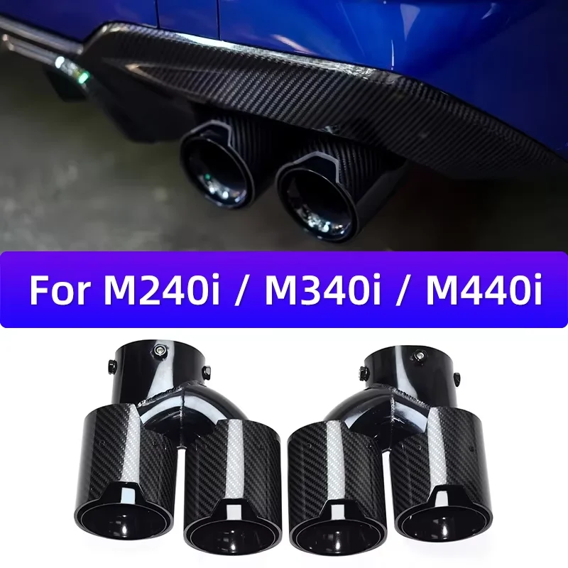 A pair  Carbon Fiber Quad Exhaust Muffler Tips Nozzle Tailpipe, Performance Style for BMW M240i M340i M440i G20 G21 G23 G42