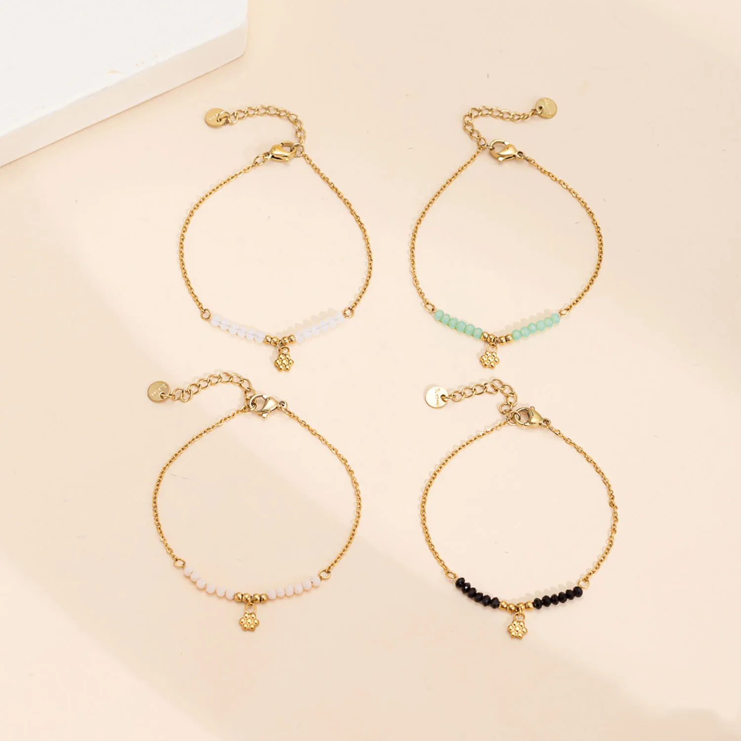 CARLIDANAJewelry Set Gold Plated  Fashion Bohemian Flower Pendant Stainless Steel Natural Stone Bead Necklace Bracelets Women