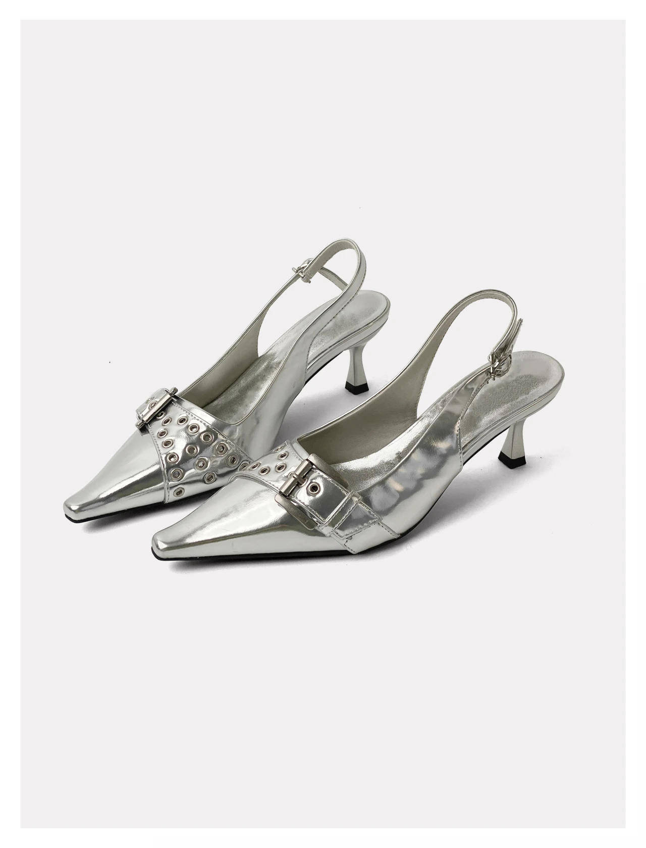 2026 Summer Pointed Rivet High Heels Belt Buckle Niche Mid Heeled Sandals Women's Spicy Style Single Shoes